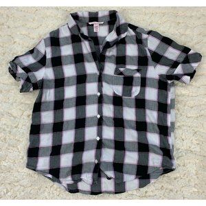 Victoria Secret Cute Short Sleeve Cotton Checkered Button Up Breathable Size SP